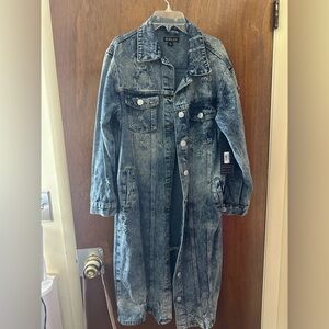 KanCan Distressed Blue Denim Longline Jacket